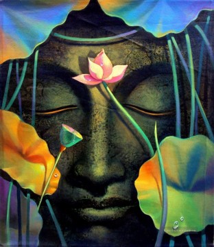 kopf engels Ölbilder verkaufen - Buddha Kopf und Lotus Buddhismus